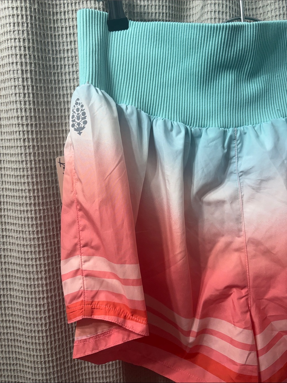Free people movement  Coral Ombre Athletic Shorts with Aqua Ribbed Waistband - Picture 9 of 10